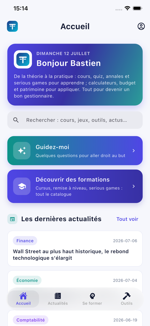 Écran d'accueil de l'application Partie Double sur iPhone